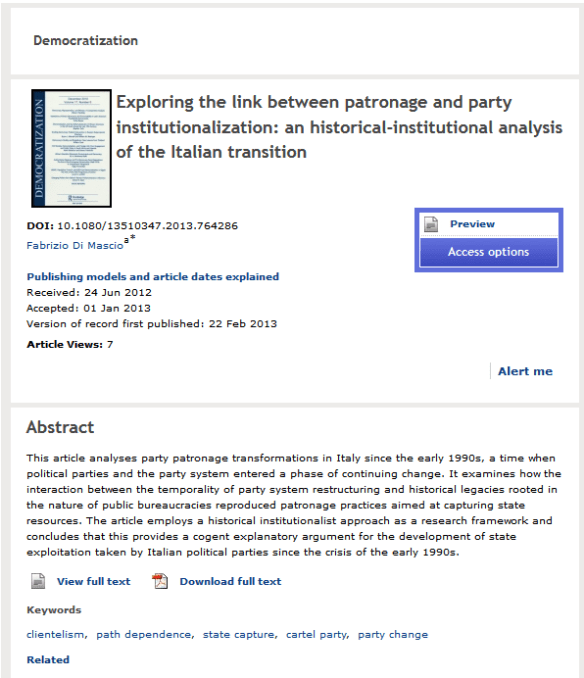 Patronage and party institutionalization